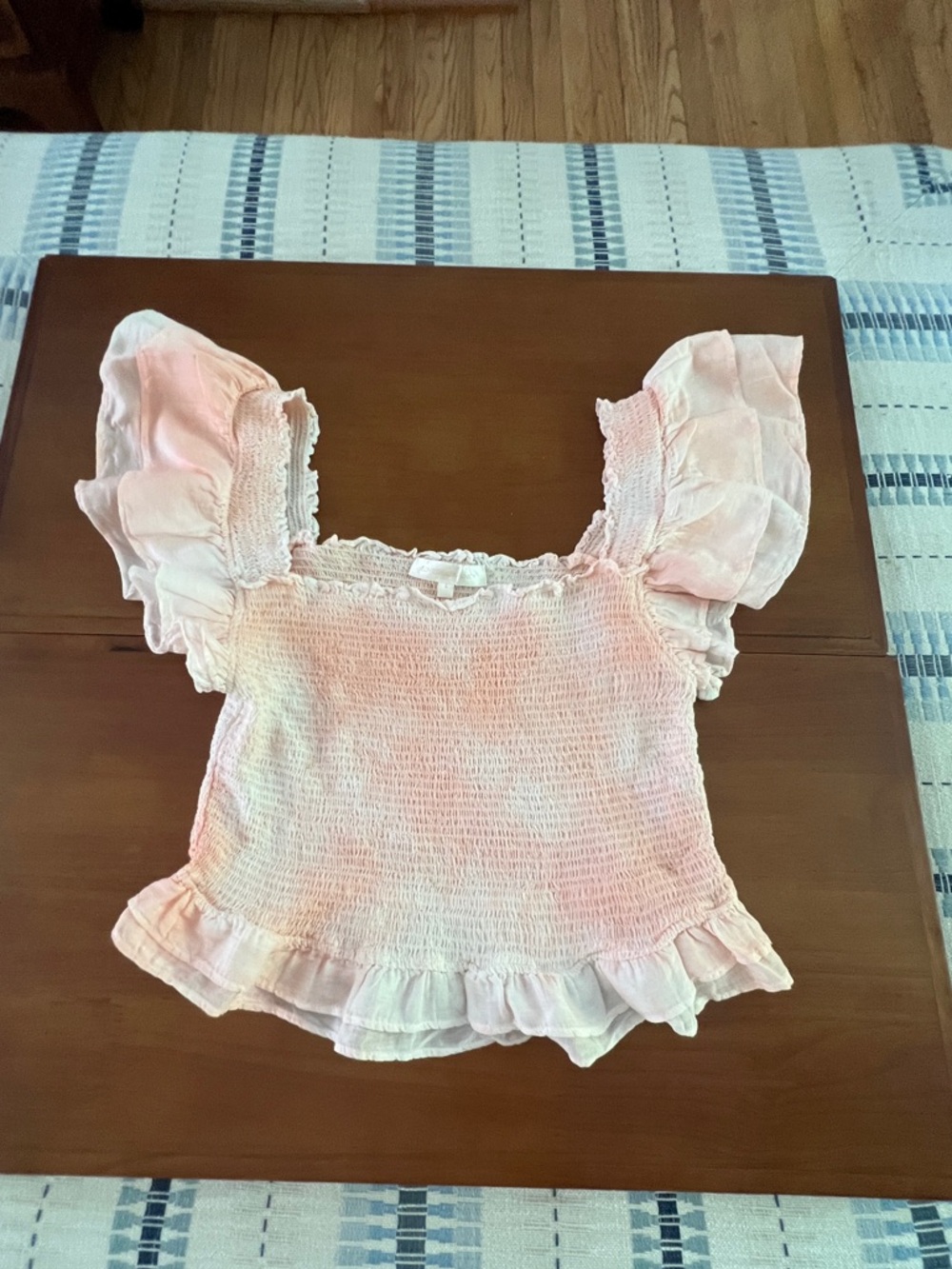 LoveShackFancy Light Pink Smocked Ruffle Top